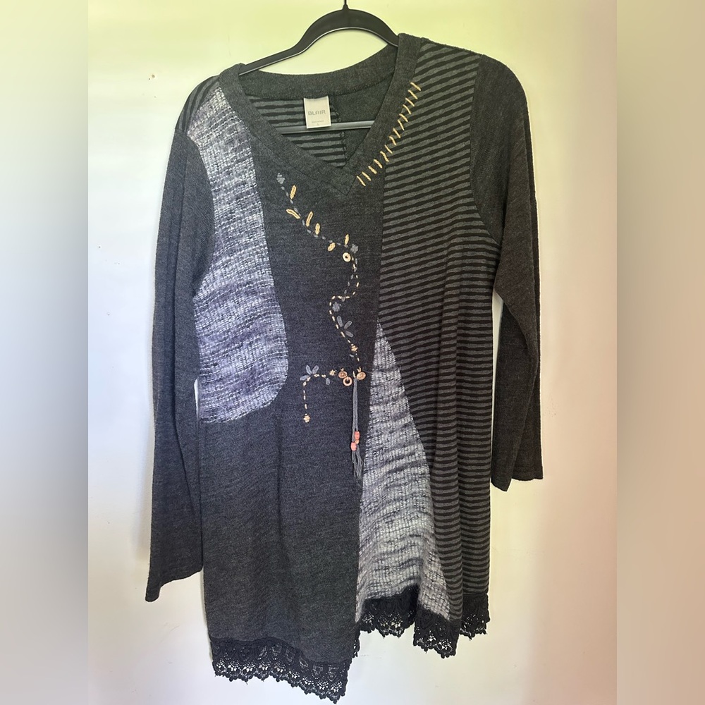 Blair Asymmetrical Black and Gray Embellished Tunic Dress